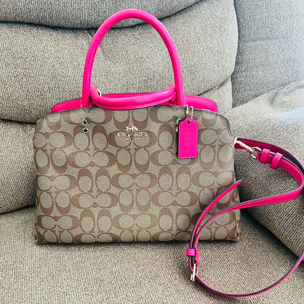 Coach Brown and Pink Satchel with Signature Design